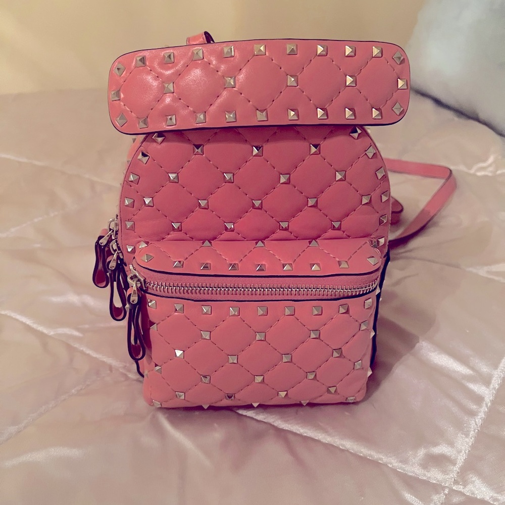 Valentino small stud backpack in pink. Used in good condition
